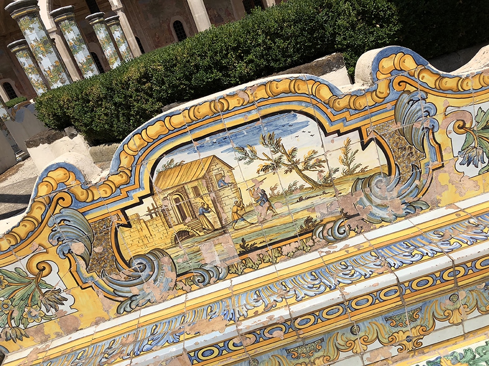 The famous Majolica tiles of Basilica di Santa Chiara, Naples.