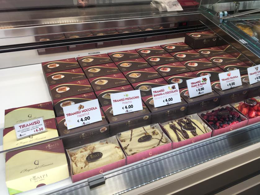 Amazing selection of Tiramisu flavours from Pompi, Rome.