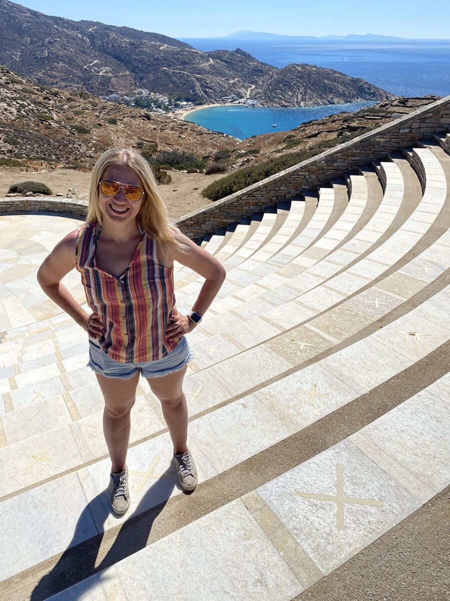 The view from Ios amphitheatre towards Mylopotas beach.