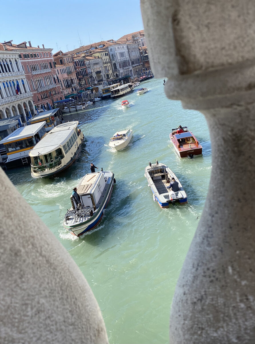 A view out across the canal, Rialto Bridge, Venice.