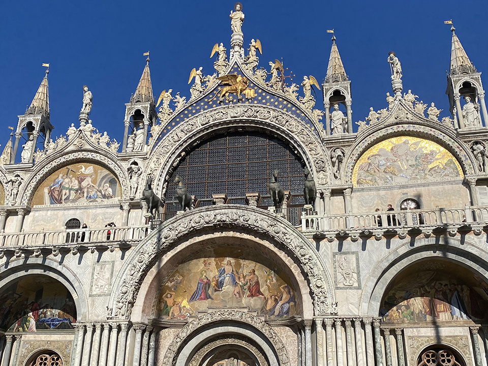 An amazing shot of Saint Mark's Basilica, against the blue sky of Venice.