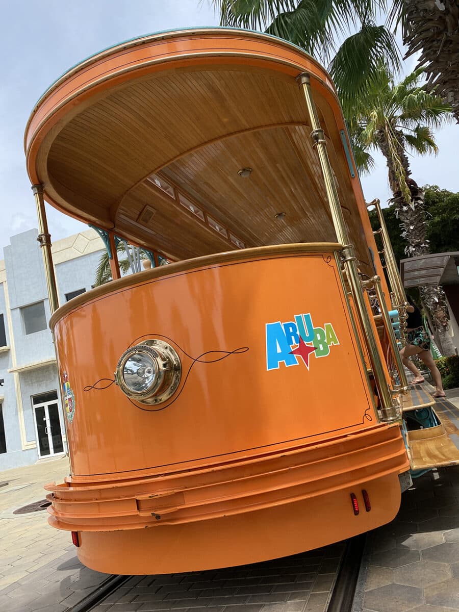 Ride the free tram around Oranjestad.