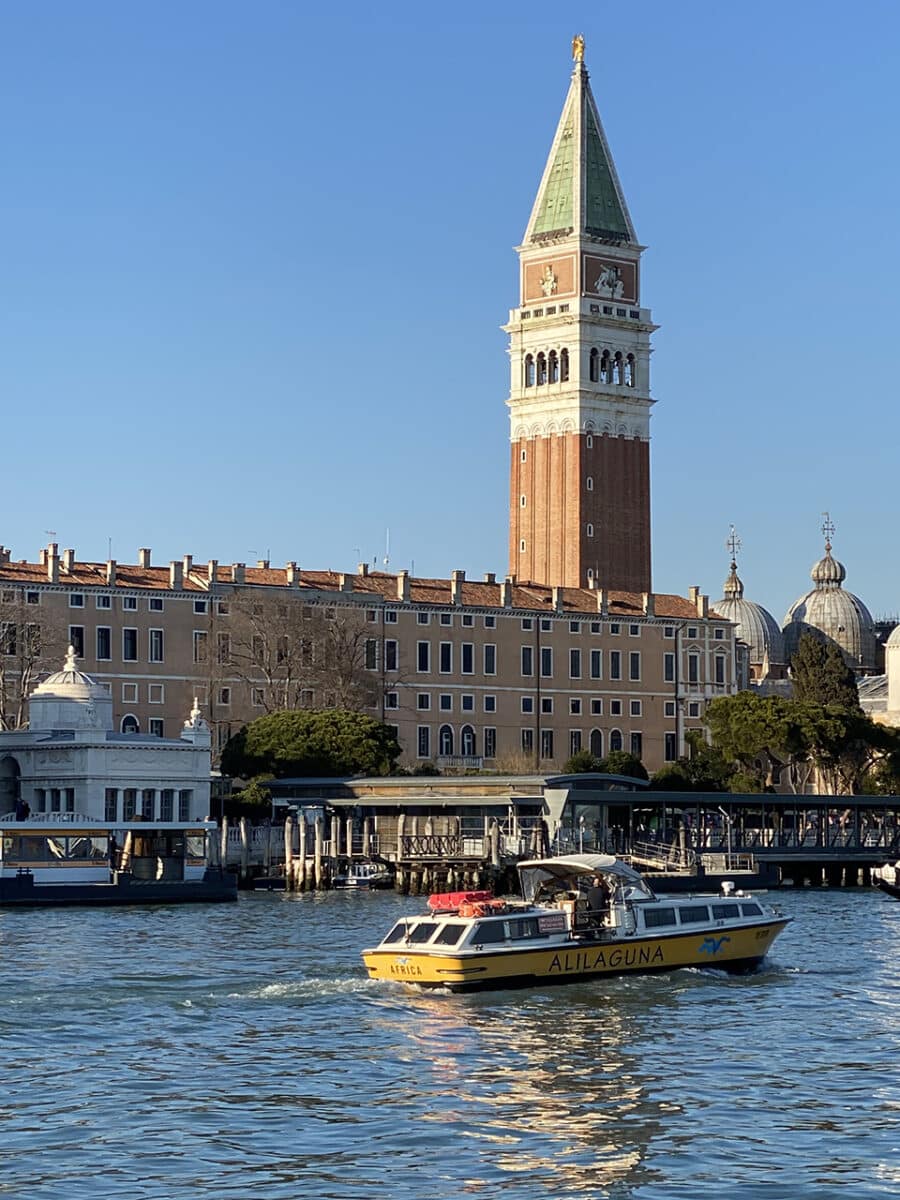 View across the water to Saint Mark's Campanile, Venice.