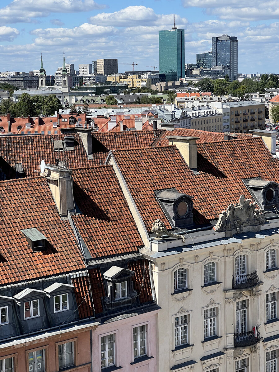 A bird's-eye view over the city of Warsaw from the observation deck in the Old Town.