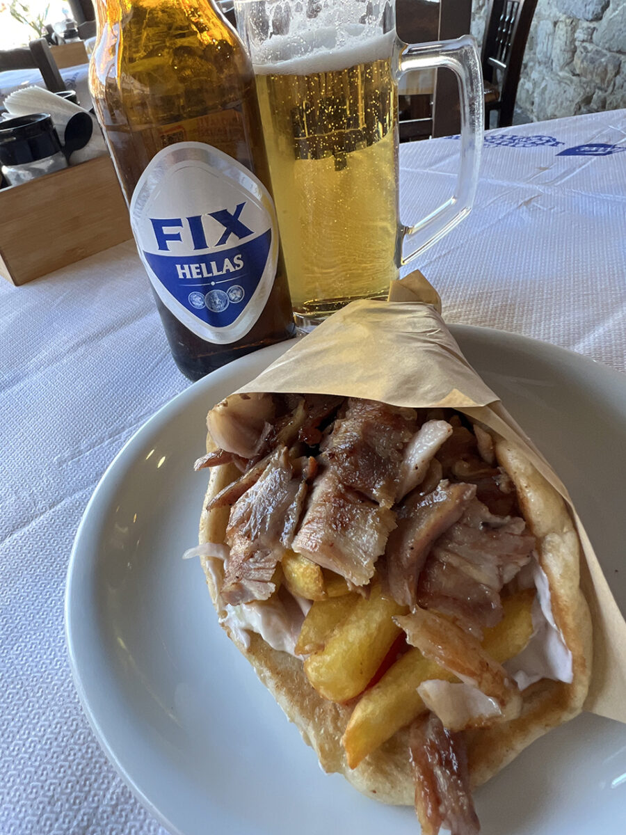 Snacking on yet more, delicious Gyro's, Greece.