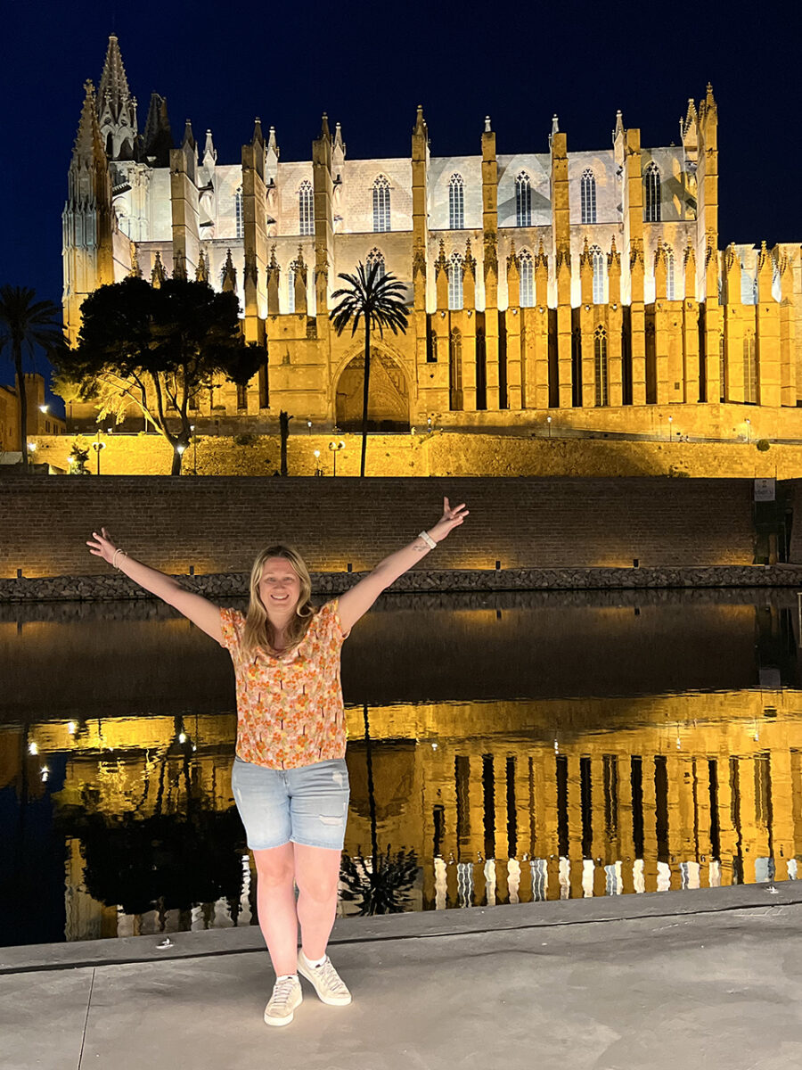 Vicky, Just Us Two Travel, Palma Cathedral at night.