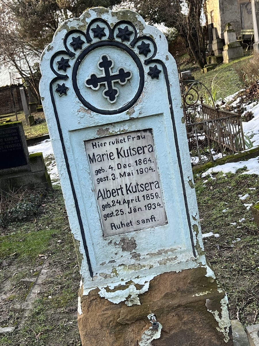 Blue headstones in the Cemetery of Saint Nicholas, Bratislava.