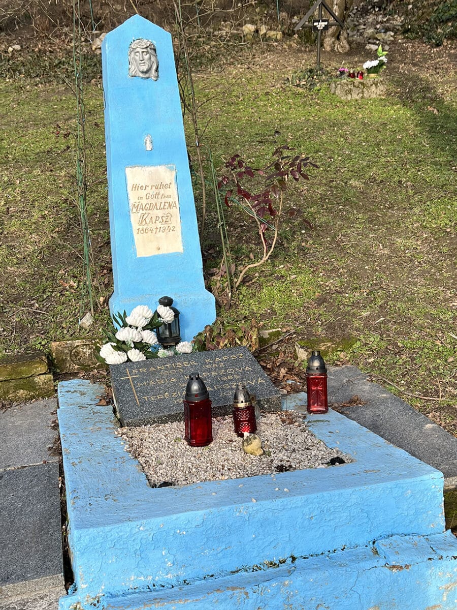 Blue headstones in the Cemetery of Saint Nicholas, Bratislava.