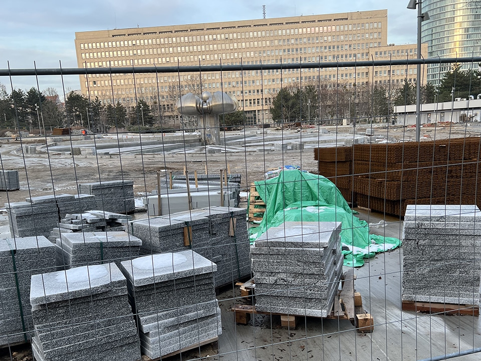 Construction work taking place at Freedom Sqaure, Bratislava in 2023.